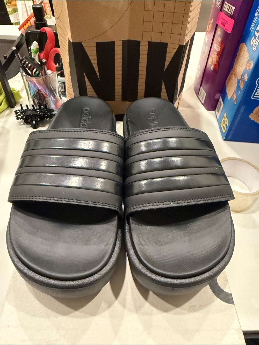 adidas Men’s Black Padded Strap Slide Sandals